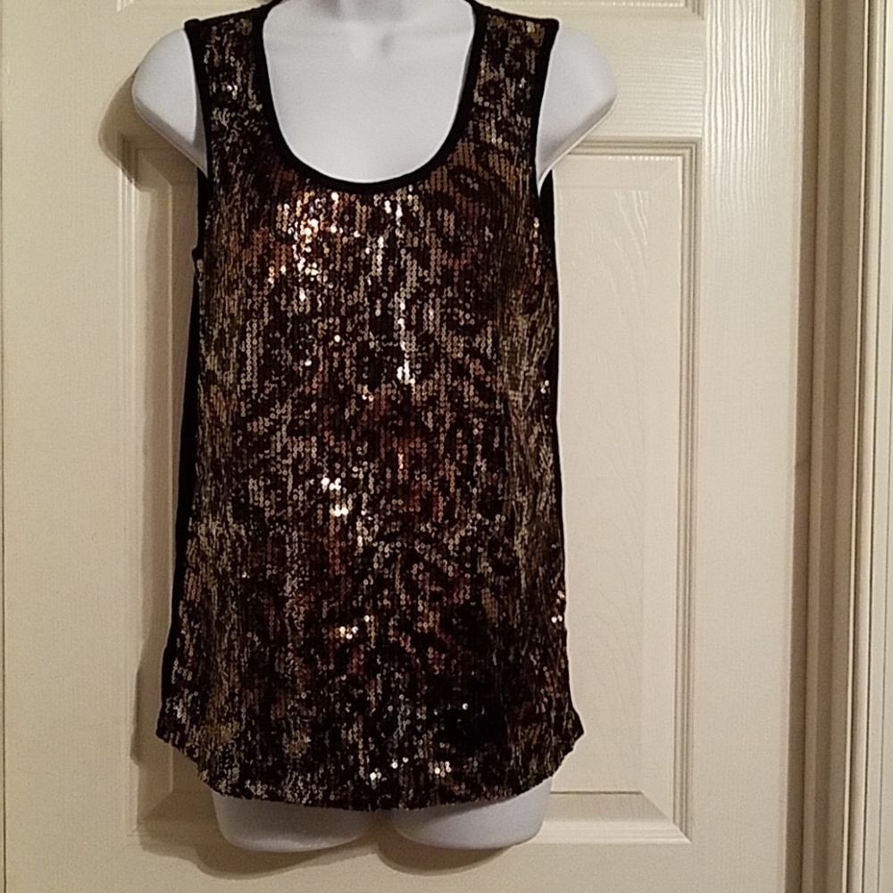Medium black tank with gold and black sequins